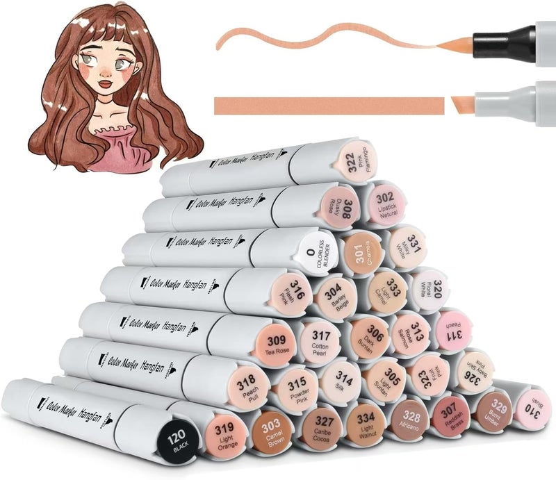 HandFan Skin Tone Markers,30 Flesh Colors Alcohol Based Art Markers Pens Set Dual Tips Brush&Broad for Professional Artists Drawing Sketch Illustrations Portrait Comics Anime Coloring - Image 1
